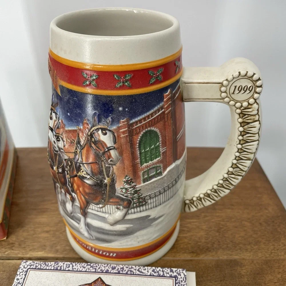 Budweiser 1999 Holiday Stein Mug 20th Anniversary Clydesdales Box‎ And COA